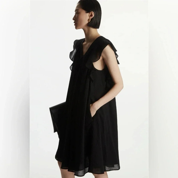 COS Ruffled Cap Sleeve Mini Dress Flowy Black 
Size 4 - Picture 2 of 13